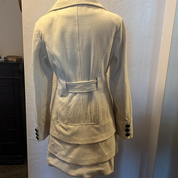 Black Rivet Double-breasted Cream Wool Blend Coat Sz S - Picture 3 of 14